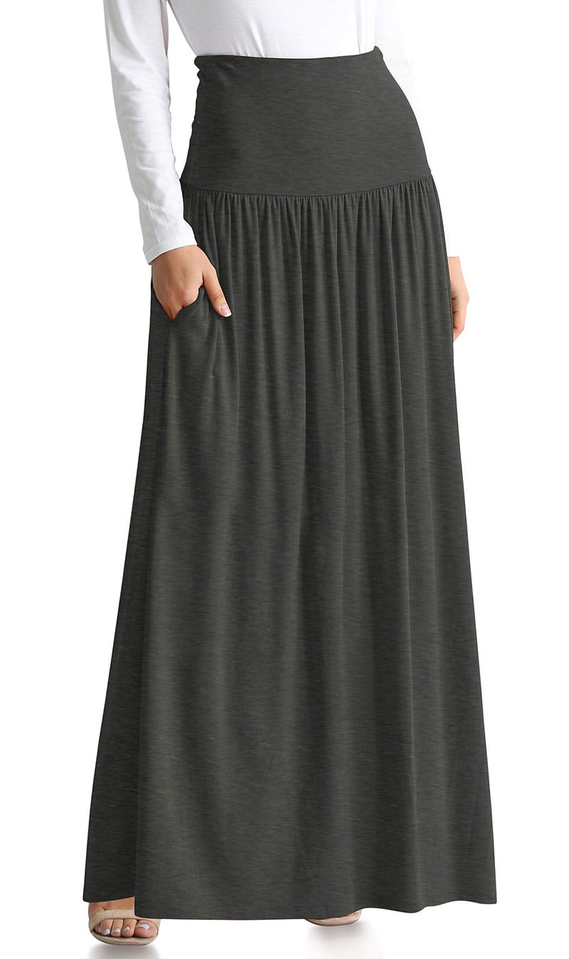 Simlu Charcoal Skirts for Women Ankle Length Skirt Casual Long Skirt High Waisted Maxi Skirt Reg and Plus Size Skirt Long Skirt (Size 3X-Large, Charcoal) - Image 1